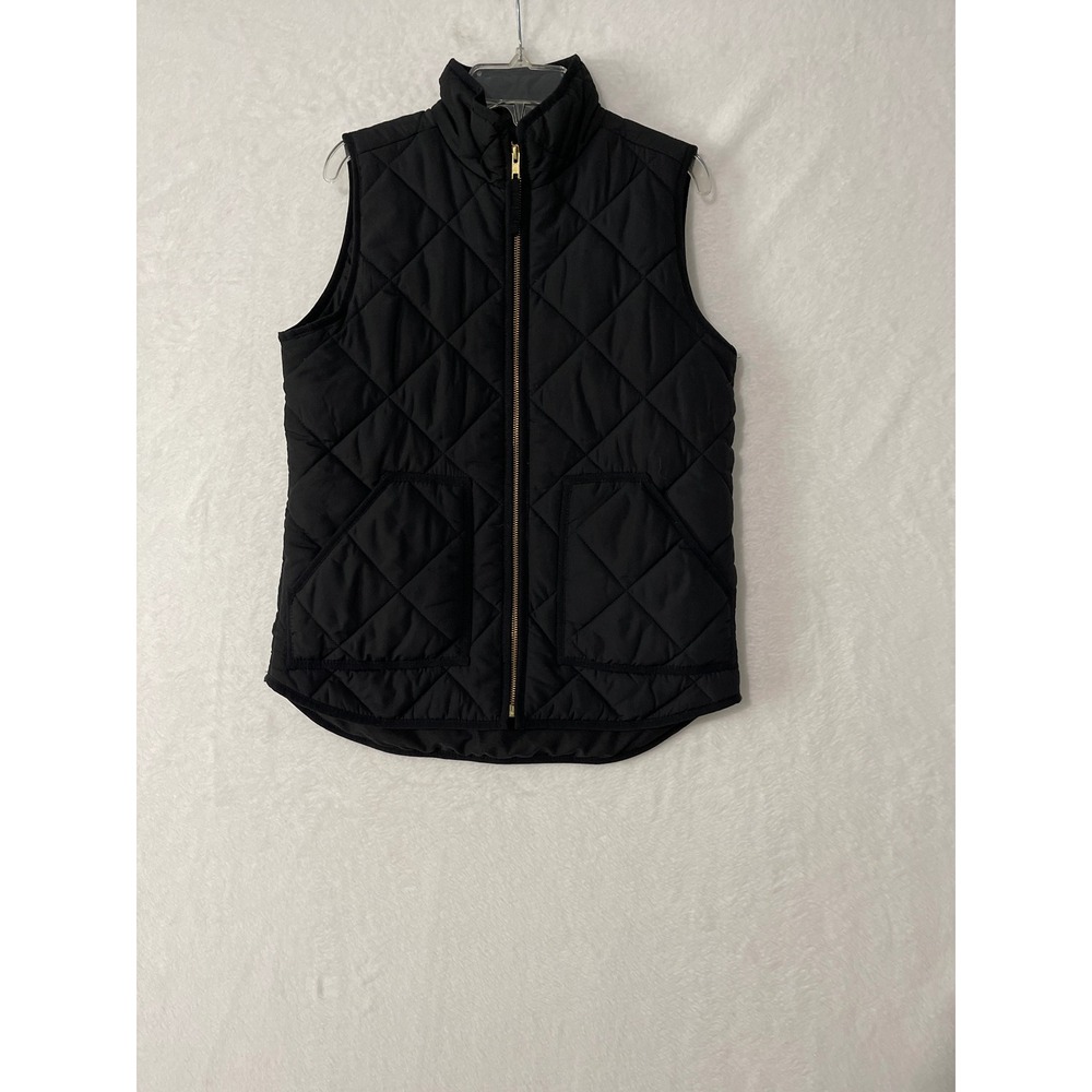 J.Crew Womens Excursion Quilted Vest Black Gold Zip XS Diamond Pattern